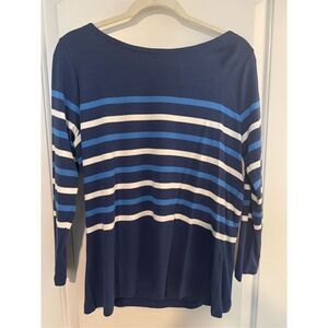 Vineyard Vines Women's Casual Knits Striped Boatneck T Shirt Delta Blue XL NWT